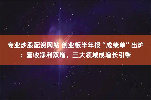 专业炒股配资网站 创业板半年报“成绩单”出炉：营收净利双增，三大领域成增长引擎